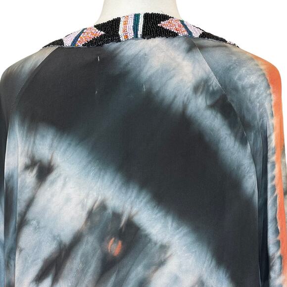 Chelsea Flower XS Tunic 100% Silk Beaded Oversized Top Resort Boho Quiet Luxury - Picture 11 of 13